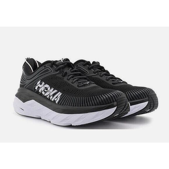 Hoka One One Shoes - Hoka One One 7.5 Womens Bondi 7 Black White Athletic Running Shoes Sneakers